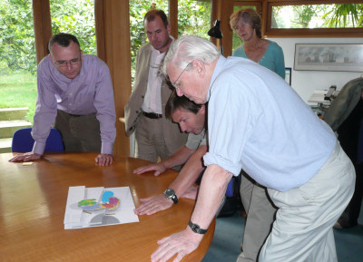 Sir David viewing the River Centre model