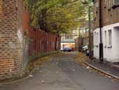 The service road from behind Boots, looking towards Wharf Lane, 07/11/04